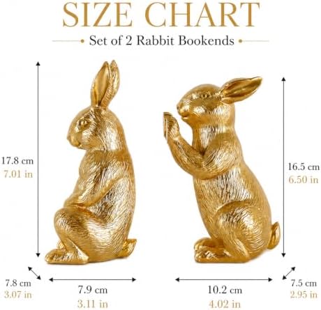 Vintage Gold Rabbit Bookends Set of 2, Resin Bunny Book Ends for Home Decor - Image 2