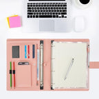 Wonderpool A4 PU Leather Ring Holder Writing Portfolio Multi Document Case with Removable Binder Clipboard and Functional Pocket for Organizer Office Travel School (Pink) - Image 4