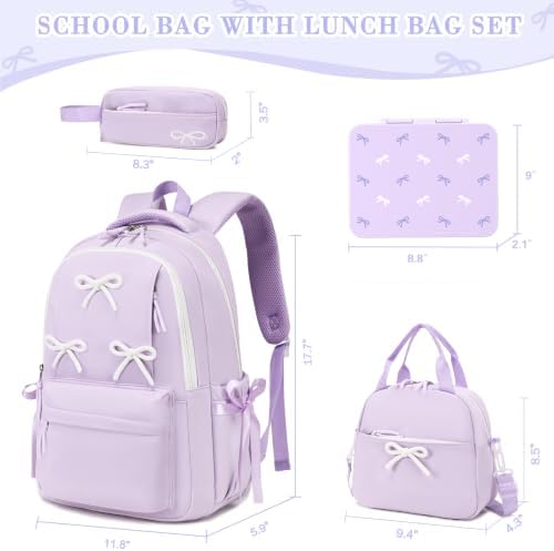 4PCS Bow Backpack for Girls with Leakproof Bento Box - Image 2