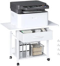 Printer Stand with Locking Wheels, 2-Tier Printer Table with Fabric Drawer, Under Desk Rolling Table Cart for Home Office, Fit Fax Machine Scanner, White by Unknown