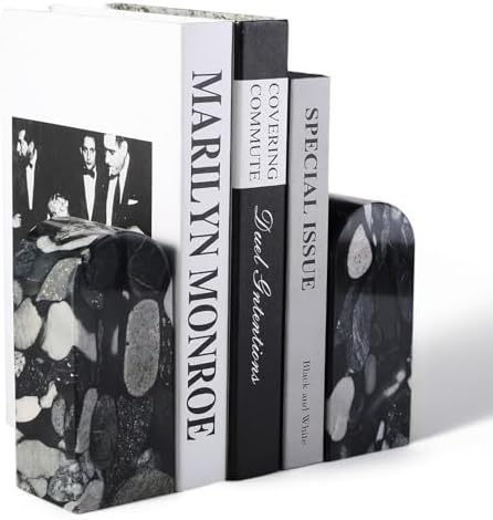 Koville Luxury Marble Bookends for Shelves, Decorative Stone Book Ends, 7lbs Heavy-Duty Marble Book Holders, Bookshelf Apartment Decor for Normal Books/CD/Video Games by Koville