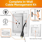 in Wall Cable Management Kit with Brush Wall Plate, AC Outlet & USB-A Port - Image 3