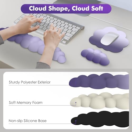 MoKo Cloud Wrist Rest for Keyboard and Mouse with Mouse Pad, Purple - Image 4