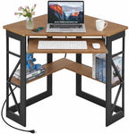 VECELO Corner Desk, Triangle Computer Desk for Small Space with Charging Station and Keyboard Tray, Corner Makeup Table with Storage Shelves for Home Office Bedroom, 41x30, Light Walnut by VECELO