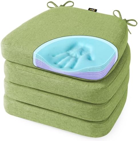 SUNROX Cooling Gel Memory Foam Chair Cushions, 2.6" Thick U-Shaped Dual-Layer Comfort Dining Chair Pads, Non Slip Seat Cushion with Ties for Indoor Kitchen Office 17"x16" Set of 4, Apple Green by SUNROX