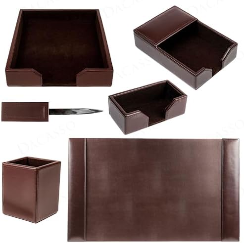 Dacasso Dark Brown Bonded Leather Luxury 6 Piece Desk Set - Blotter Pad & Desk Organization Essentials - Executive Decor and Surface Protector - Image 3