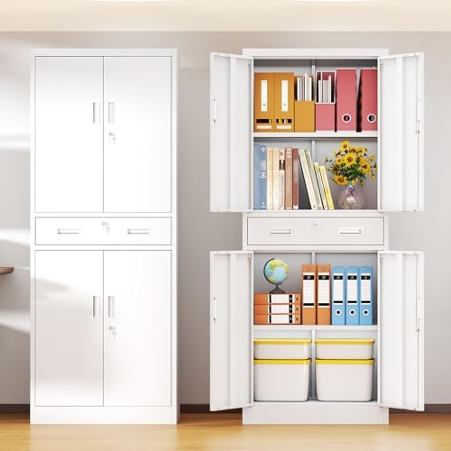 BESFUR Metal Storage Cabinet with 1 Drawer and Adjustable Shelves, 71" H Reinforced Heavy Duty Locking Storage Cabinet for Office, Garage, Home, School, Utility(White) - Image 4
