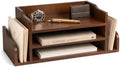 Wood Desk Organizer: File Organizer with 3-Tier Shelf and Side Slots, Brown by REBEEVISION