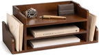 Wood Desk Organizer: File Organizer with 3-Tier Shelf and Side Slots, Brown by REBEEVISION