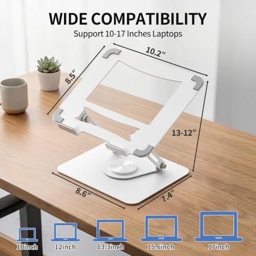 ALASHI 360° Rotating Laptop Stand, Multi-Angle, 10-17", White - Image 5