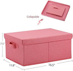 HOONEX Linen Foldable Storage Bins with Lids, 2 Pack, Storage Boxes with Carrying Handles and Sturdy Heavy Cardboard, 16.5" L x 11.8" W x 7.5" H for Shoes, Books, Clothes, Nursery, Pink - Image 6