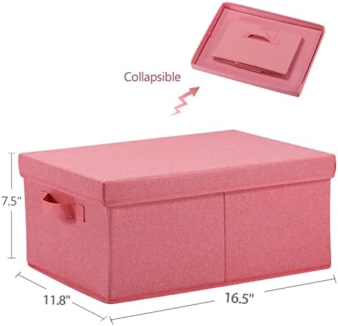 HOONEX Linen Foldable Storage Bins with Lids, 2 Pack, Storage Boxes with Carrying Handles and Sturdy Heavy Cardboard, 16.5" L x 11.8" W x 7.5" H for Shoes, Books, Clothes, Nursery, Pink - Image 6