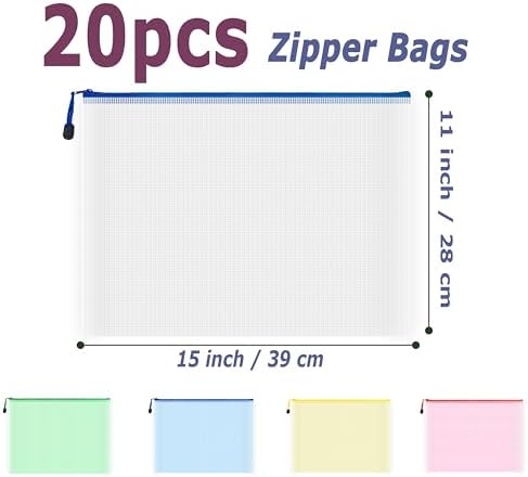 20pcs Mesh Zipper Pouch Bags, Multipurpose Waterproof Organization Storage Bag for Office School Home Travel (B4 Size 15''x11'', Multicolored) - Image 2