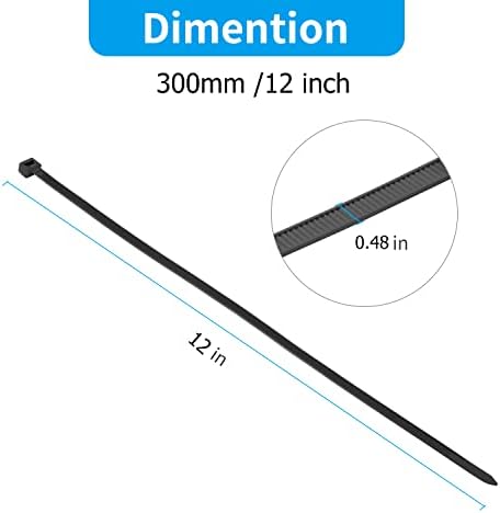 XINGO 12 inch Black Long Zip Ties Heavy Duty 400 PCS, 250LBS Ultra Strong Plastic Wire Ties, Large Cable Ties Extra Long Tie Wraps, Indoor and Outdoor UV Resistant - Image 2