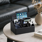 PU Leather Desk Organizer, Remote Control Holder, Black - Image 2