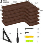 Fixwal Conner Shelves Wall Mounted for Decor, Walnut Brown Set of 5 - Image 4