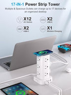Power Strip Tower with Wireless Charger, Surge Protector with 12 Outlets - Image 2