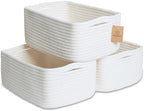 NaturalCozy 11.8"x8"x4.5” Storage Baskets for Shelves 3 Pack | Cotton Rope Woven Small Baskets for Organizing | Small Storage Bins for Nursery, Bathroom, Closet, Cube Shelf, Decorative, Gift Basket by NaturalCozy