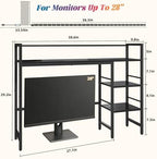 HavenlyYouth Desk Shelf with LED Light Strip, 3-Tier Storage Desktop Organizer Shelf, 38.6" Wood Desktop Bookshelf for Computer Monitor, Desk Hutch for Home Office Dorm, Black - Image 3