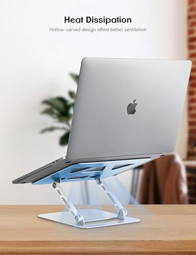 Aoviho Adjustable Laptop Stand for Desk,Portable Laptop Stand Holder and Riser,Foldable Aluminum Notebook Computer Stands for MacBook Air Pro HP Lenovo Dell Samsung, 10-15.6 inch (Sky Blue-Silver) - Image 7