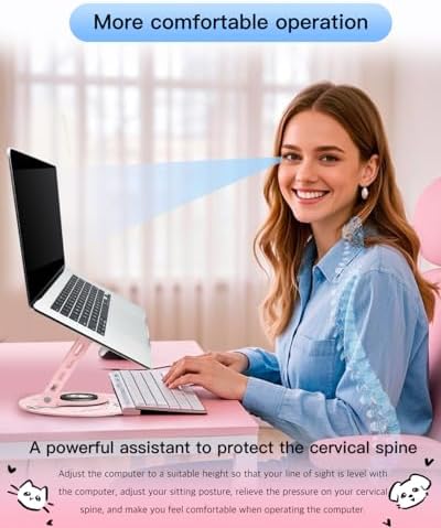 Upgraded Pink Swivel Laptop Stand - 360° Rotating Base & Foldable|Cute Cat Patterns for Healing Vibe|Fits MacBook & 13-15" Laptops|Ideal for Desk Work,Office,Travel,Home,Painting - Image 5