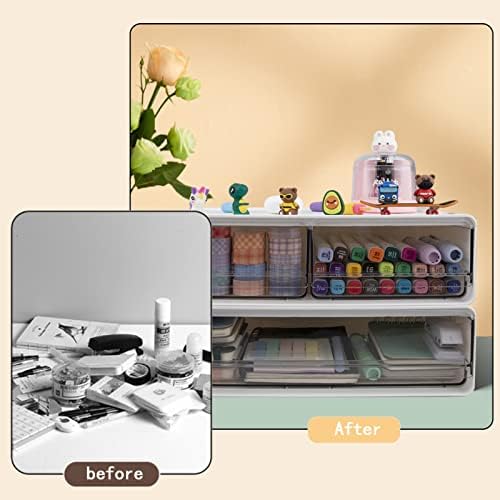 2 Packs Large Stackable Desk Organizer Drawers, Plastic Desk Storage Drawers, Makeup Organizer Drawers with 3 Drawers for Desk, Home, School, Desktop, Dressing Table(White) - Image 5