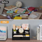 Mail Organizer Countertop, 4 Slots Desk Organizer with Drawer and Shelf - Image 7
