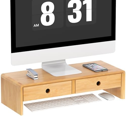 Ufine Bamboo Monitor Stand with 2 Drawers & Keyboard Storage by Ufine