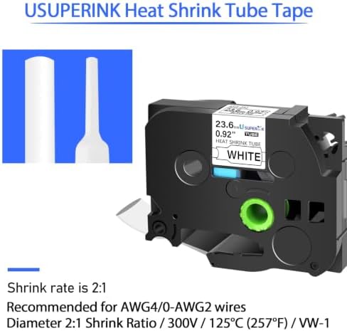 USUPERINK 20PK Compatible for Ptouch HSe-251 HSe251 HS-251 HS251 Black on White 23.6mm 0.92'' Heat Shrink Tubing for Wire Cable for PT330 PT350 PT520 PT540 PT580c Label Maker Tape - Image 2