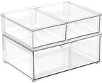 mDesign Plastic Stackable Bathroom Storage Organizer Bin Containers with Front Pull Drawer for Bathroom Countertop, Vanity, Closet Shelves - Holder for Accessories, Lumiere Collection, Set of 3, Clear - Image 7
