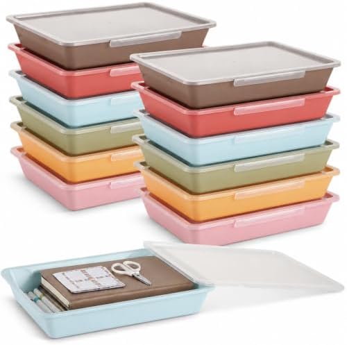 12 Pcs Letter Size Flat Storage Tray with Latching Lid (Retro) by Yakydesign
