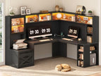 SEDETA 68" Farmhouse L Shaped Computer Desk with Hutch, Storage Drawers by SEDETA