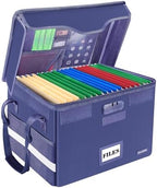 DocSafe Fireproof Document Box with Lock, File Storage Organizer with Mesh Pockets, Collapsible Portable File Box Home Office Safe Filing Cabinet with Handle for Hanging Letter/Legal Folder, Blue by DocSafe