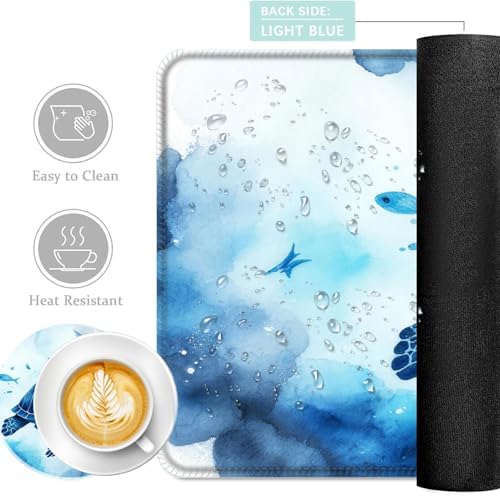 Keyboard Mouse Pad Set, Extended Gaming Mouse Pad+Ergonomics Keyboard Wrist Rest Support, Memory Foam, Easy Typing Pain Relief, 4Pcs XL Ultra Thick Desk Mat,Colorful Sea Turtle - Image 2