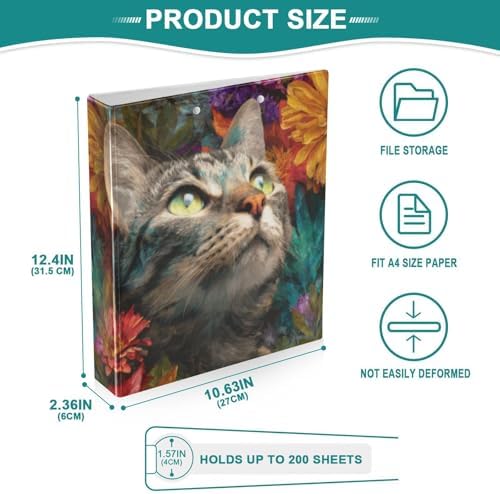 3 Ring Binders 1.5 Inch Clear View Three Ring Binders Versatile Cat in Flower Binder for Work School Office Supply 1 Pack - Image 5