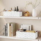 Vagusicc Wicker Storage Basket, Set of 2 Hand-Woven Paper Rope Wicker Basket for Organizing with Handle Decorative Storage Bins for Counter Pantry Shelves Toilet Paper Basket for Toilet Tank Top,White - Image 5