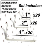 Pegboard Hooks 60-Pack 1” + 2" + 4” L Hook - Zinc Plated - Will Not Fall Out - Fits Any Peg Board - Organize Tools, Accessories, Workbench, Garage Storage, Kitchen, Craft or Hobby Supplies, Jewelry - Image 2
