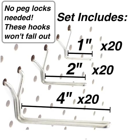 Pegboard Hooks 60-Pack 1” + 2" + 4” L Hook - Zinc Plated - Will Not Fall Out - Fits Any Peg Board - Organize Tools, Accessories, Workbench, Garage Storage, Kitchen, Craft or Hobby Supplies, Jewelry - Image 2