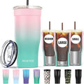 Universal Iced Coffee Sleeve - Upgraded Double Wall Reusable Stainless Steel Holder Sleeves Insulator for Cold Drinks Fits Starbucks Dunkin Donuts McDonalds Small Medium Large Cup (Pink Green) by NICEYOS