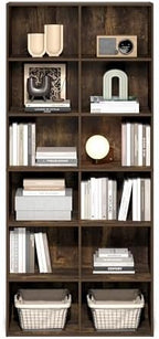 Furinno Basic Book Shelf, 12-Cube Bookshelf, Bookcase with Open Shelf, Cube Storage Organizer, 12 x 32 x 71, for Living Room, Home Office, Amber Pine - Image 5