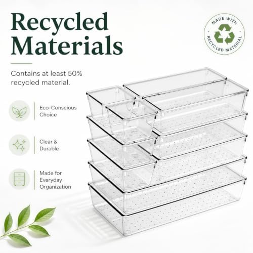 10 Pack Clear Drawer Organizer, 5 Sizes, Non-Slip Storage Trays - Image 3