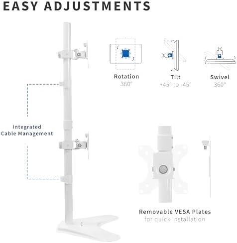VIVO Dual Monitor Desk Stand Free-Standing LCD Mount, Holds in Stacked Vertical Position 2 Ultrawide Screens up to 34 inches, White, STAND-V002LW - Image 4