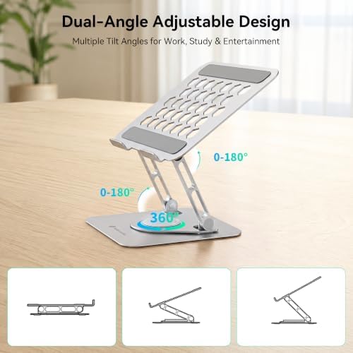 Yottamaster Adjustable Laptop Stand, 360° Rotating Aluminum Silver - Image 4