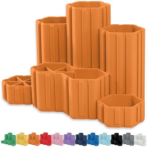 Glassboard Studio Hexaflex Organizer Set - Pen and Pencil Holder for Desk, Versatile Hexagon Design, Adjustable Dividers, 12 Color Options - Desk and Office Organization (Tangerine Orange) by GlassboardStudio