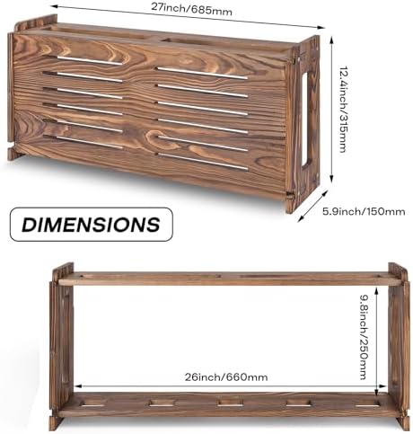 Router Shelf Wall Mount WiFi Router Storage Box Modem Cable Router Cover Organized Power Strip Cable Management Hider Rack by Wood Need Assembly 26 * 9.8 * 5.4 in(L* H * D) SSE - Image 3