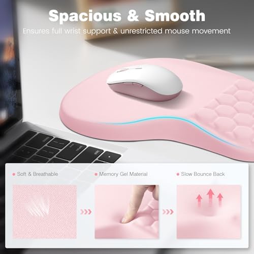 Ospelelf Ergonomic Mouse Pad and Keyboard Stand Wrist Rest Set, Memory Foam Comfort, Pain Relief for Typing, Office Desk Accessories, Pink - Image 3