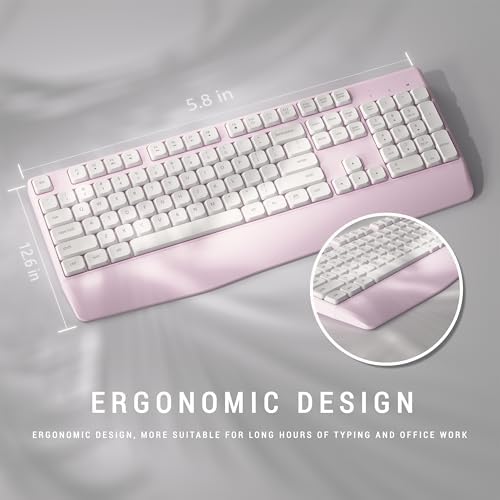 MPTOG Ergonomic Wireless Keyboard and Mouse Combo, Pink White - Image 4