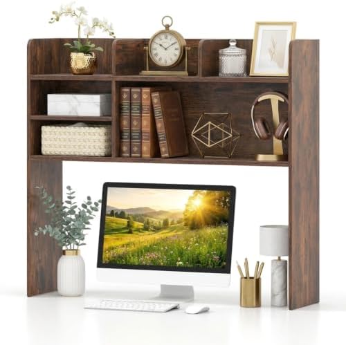 Desk Hutch with 6 Shelves and Adjustable Shelf for 32 Inch Monitor by CLEEMAN