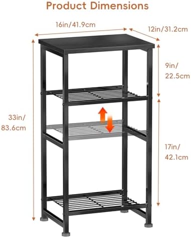 Industrial 3 Tier Printer Stand, Home Printer Wood Table with Wire Storage Shelf for Scanner Fax Machine, Heavy Duty Metal, Black with Burly Wood Board - Image 3