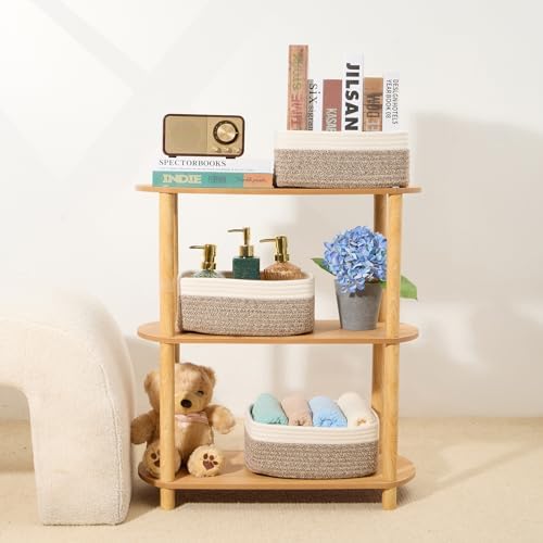 MiniArk Small Storage Baskets for Organizing | Closet Organizer Bins | Shelf Toy Basket | Woven Rope Baskets | Cube Decorative Box | Shallow Basket | 11.5x7.5x4.7” | 4 Packs White Brown - Image 6